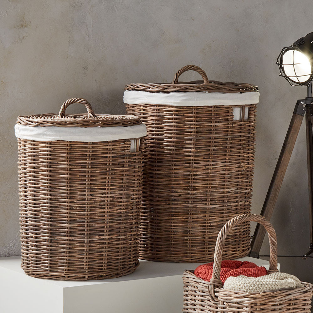 Set of 2 Grey Kubu Round Linen Baskets