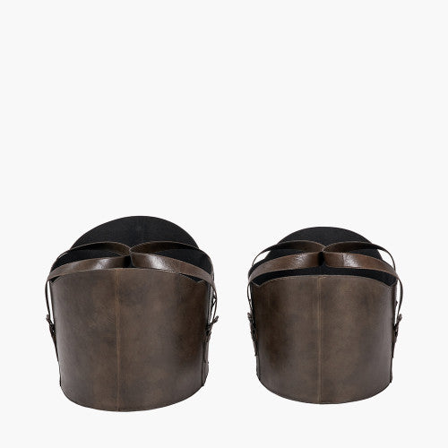 Alessio Set of 2 Peppercorn Leather Handled Storage Baskets – Stylish Home Storage Solutions