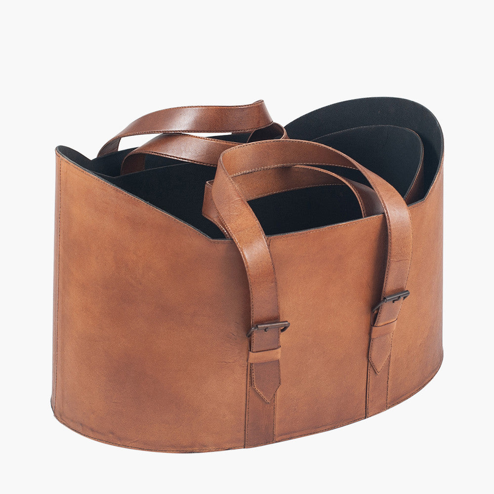 Alessio Set of 2 Vintage Brown Leather Handled Storage