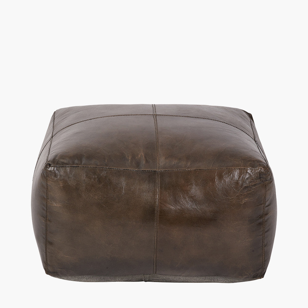 Matteo Peppercorn Leather Square Pouffe – Contemporary Leather Footstool & Occasional Seating