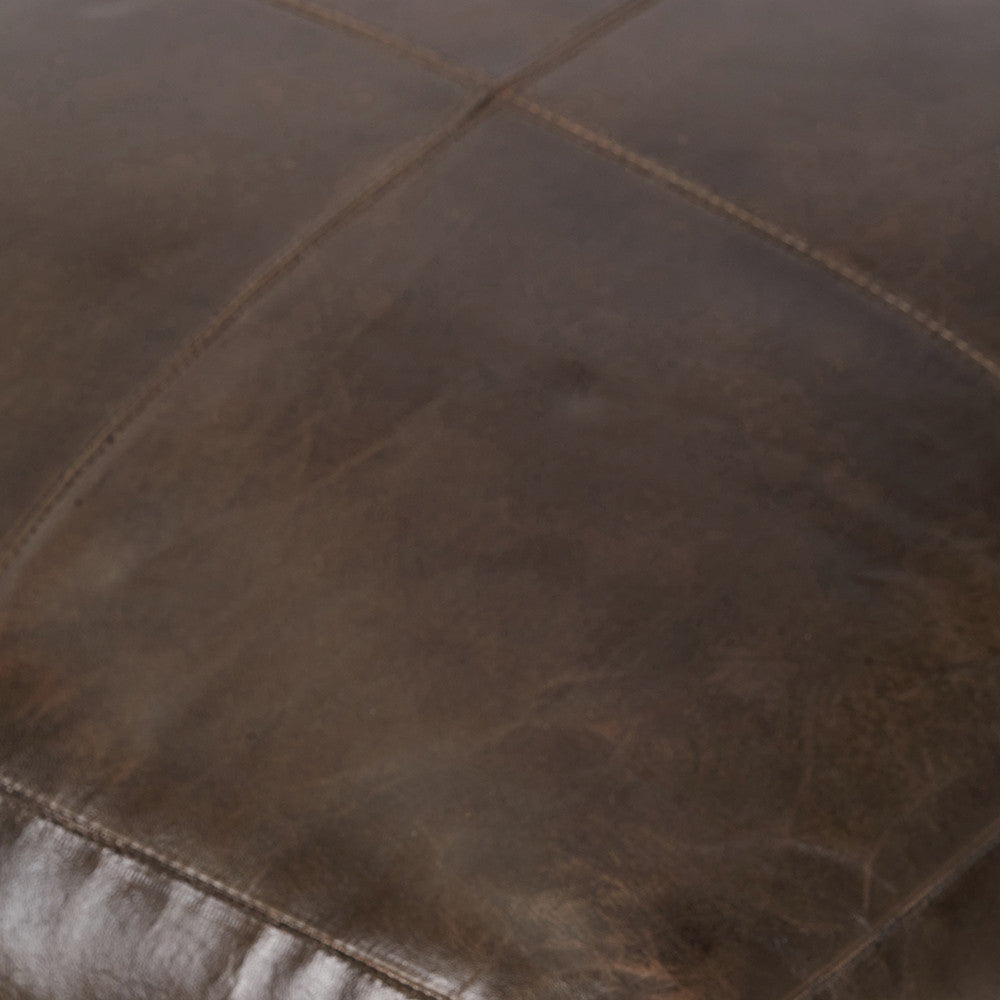 Matteo Peppercorn Leather Square Pouffe – Contemporary Leather Footstool & Occasional Seating