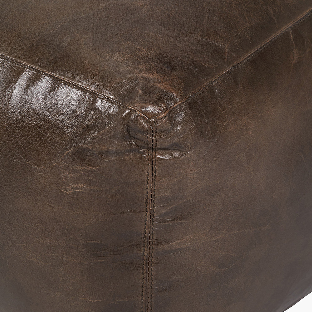 Matteo Peppercorn Leather Square Pouffe – Contemporary Leather Footstool & Occasional Seating