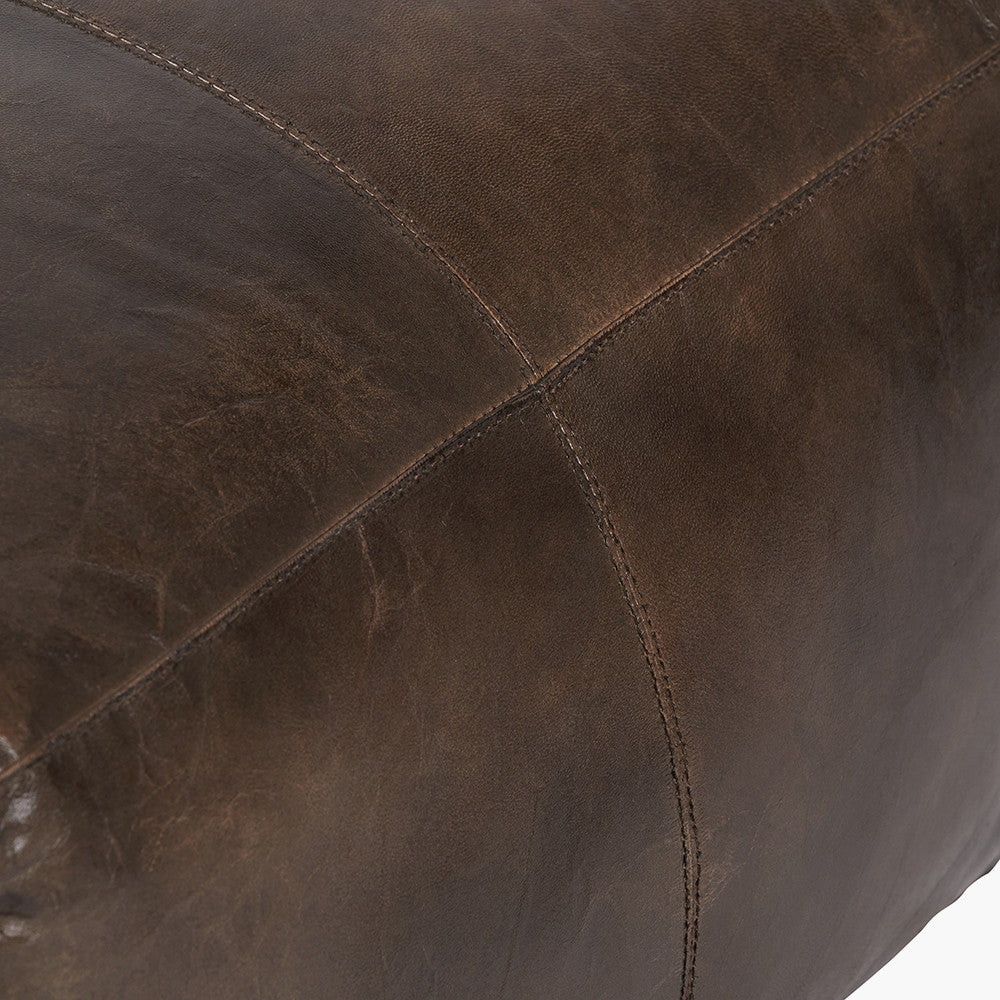 Matteo Peppercorn Leather Square Pouffe – Contemporary Leather Footstool & Occasional Seating