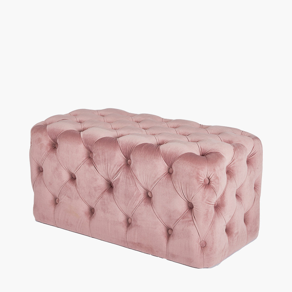 Seraphina Blush Pink Velvet Buttoned Rectangular Ottoman – Luxurious Velvet Footstool for Modern & Classic Homes