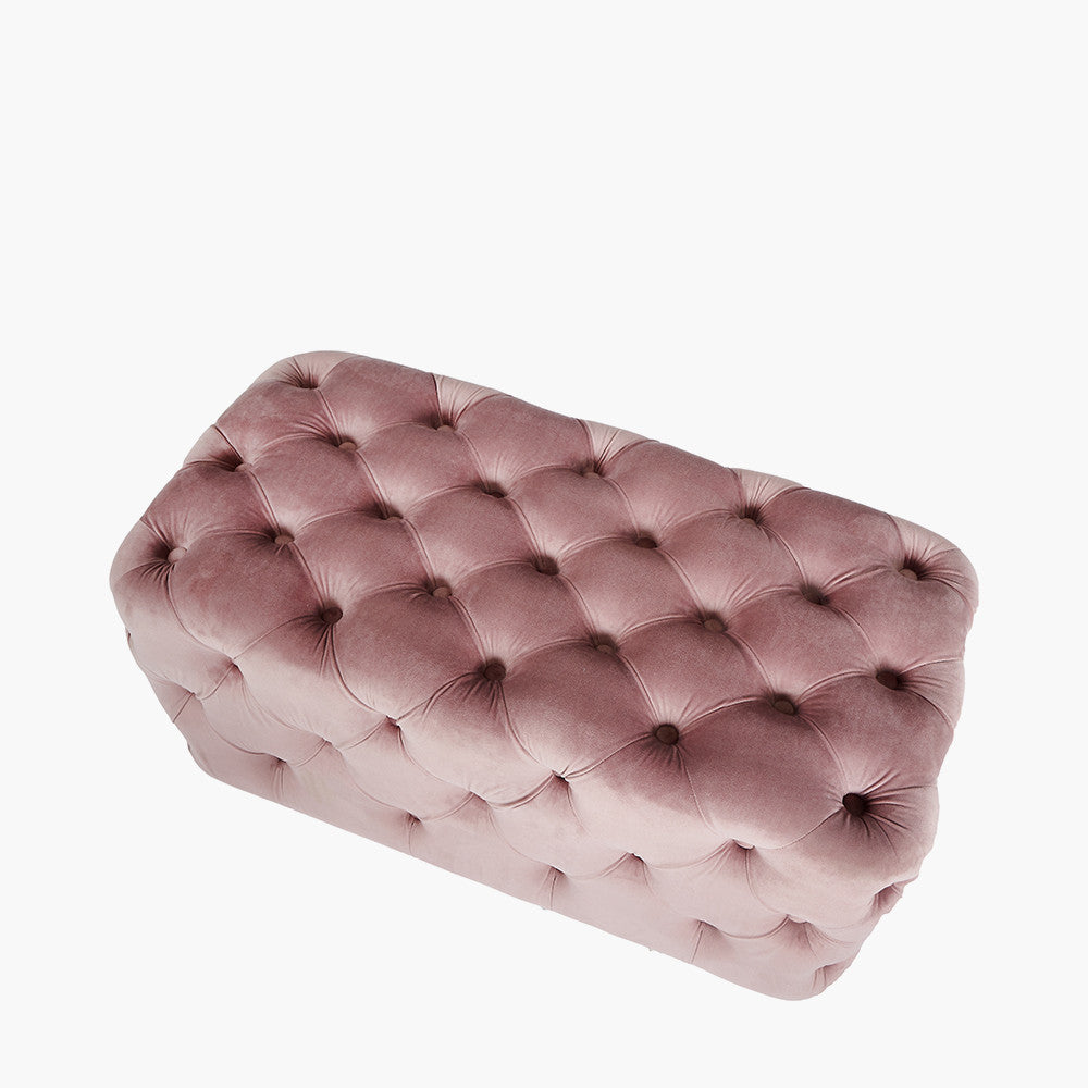 Seraphina Blush Pink Velvet Buttoned Rectangular Ottoman – Luxurious Velvet Footstool for Modern & Classic Homes