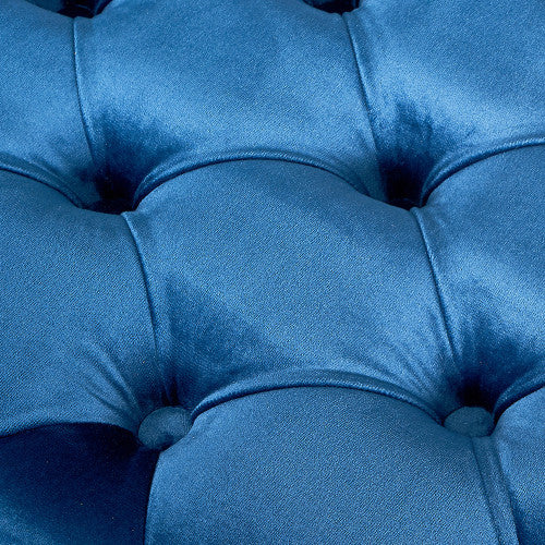 Seraphina Sapphire Blue Velvet Buttoned Rectangular Ottoman – Elegant Velvet Footstool for Modern & Classic Homes