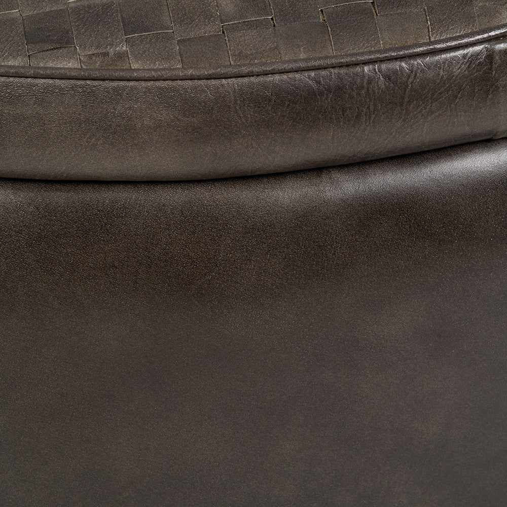 Arturo Peppercorn Leather Storage Pouffe – Handcrafted Leather Ottoman with Hidden Storage