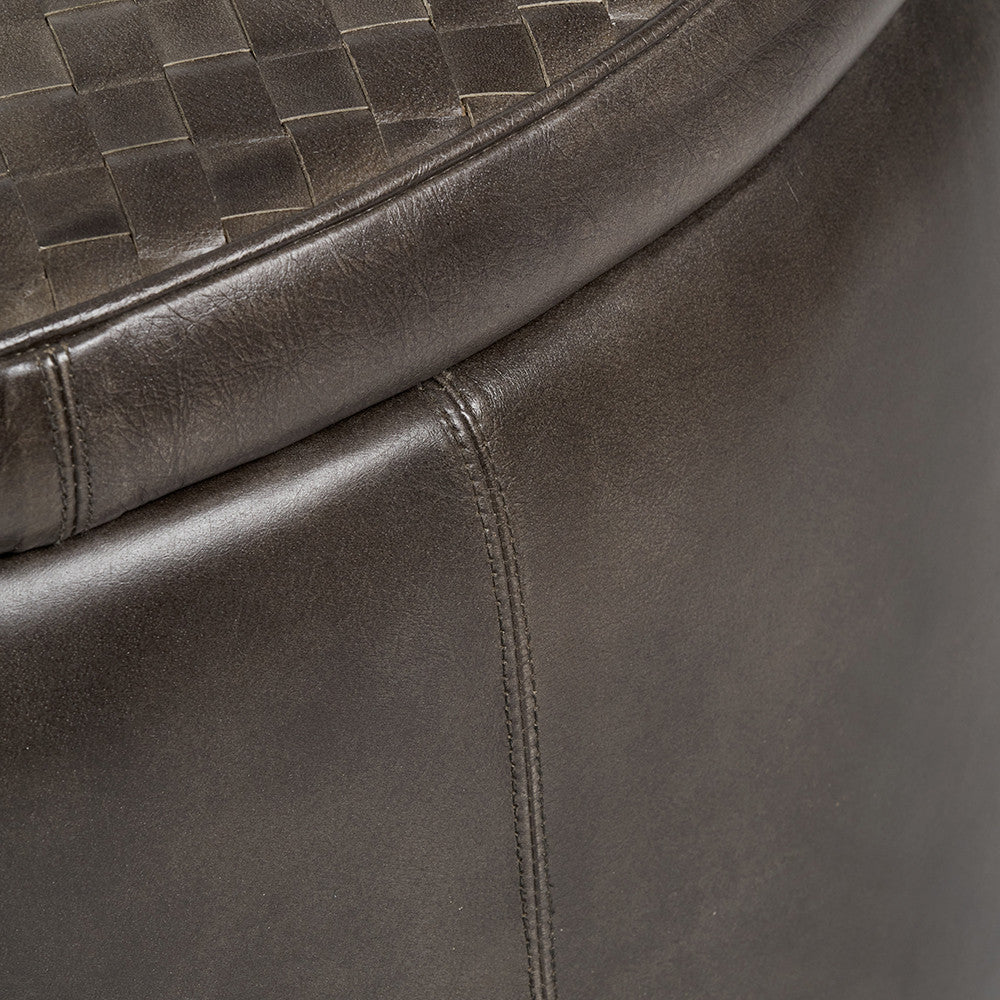 Arturo Peppercorn Leather Storage Pouffe – Handcrafted Leather Ottoman with Hidden Storage