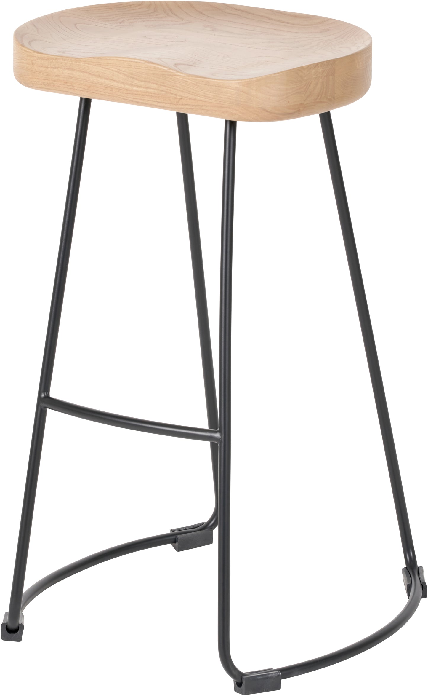 Ash Wood and Black Metal Bar Stool