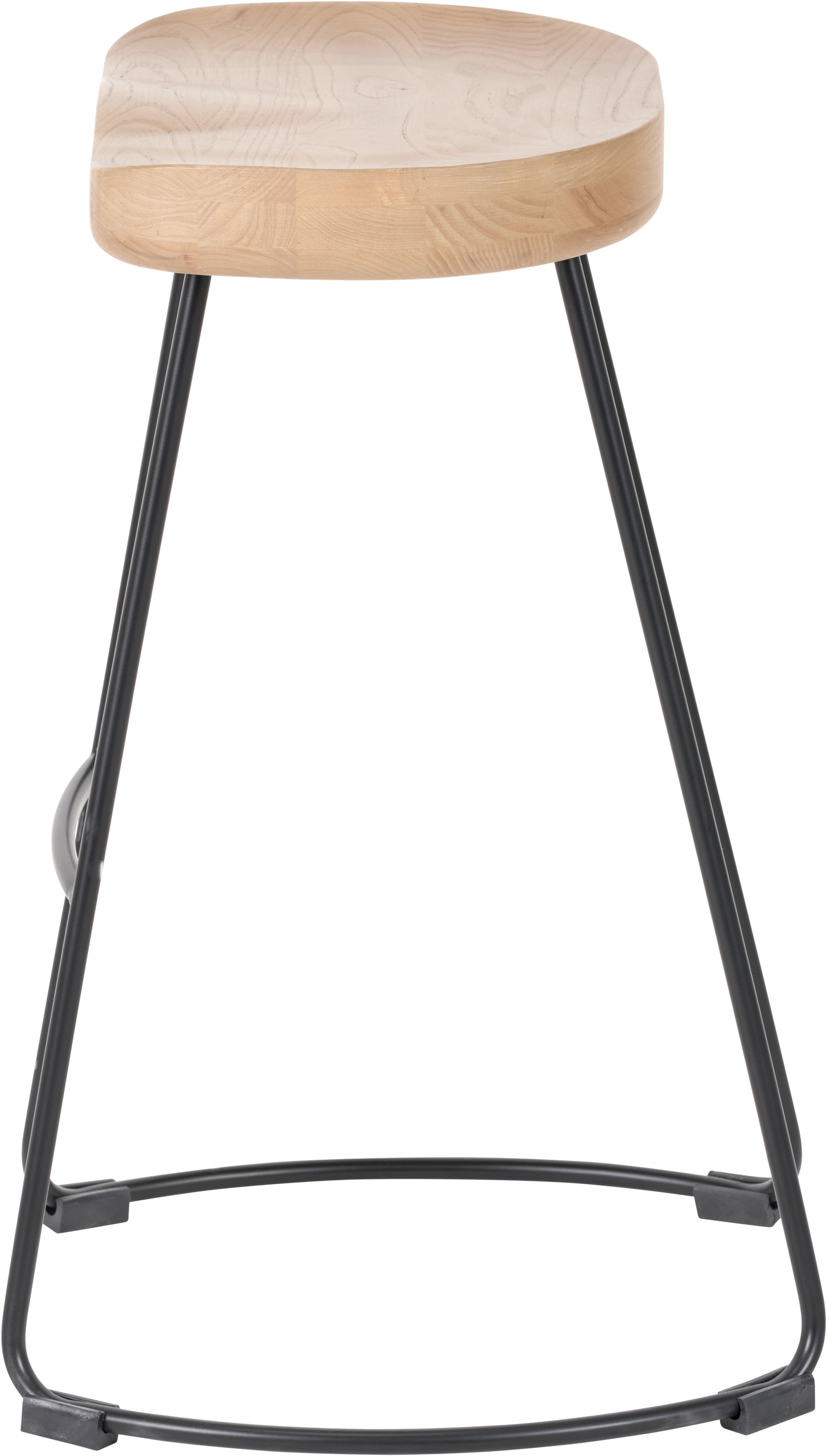 Ash Wood and Black Metal Bar Stool