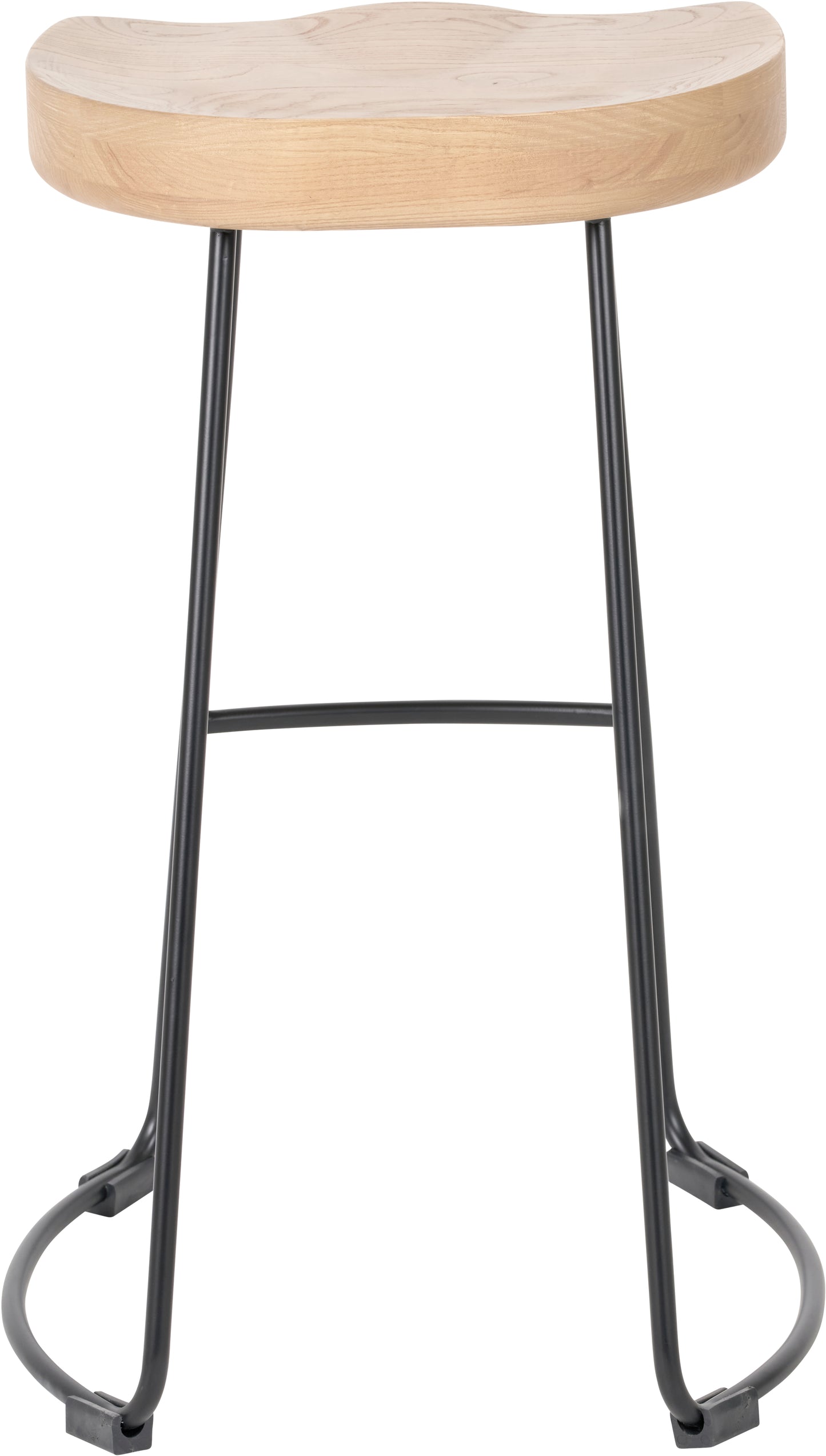 Ash Wood and Black Metal Bar Stool