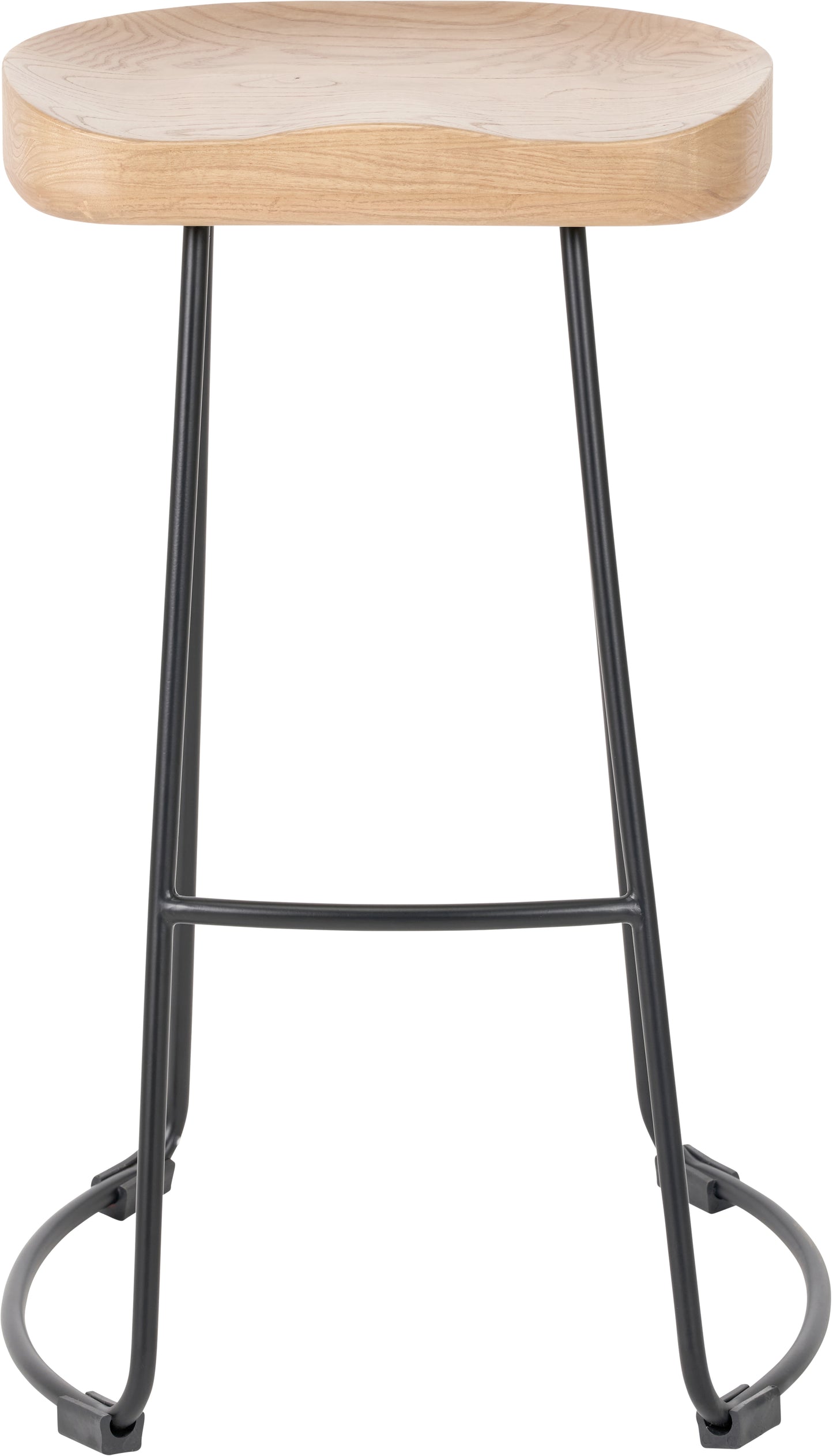 Ash Wood and Black Metal Bar Stool
