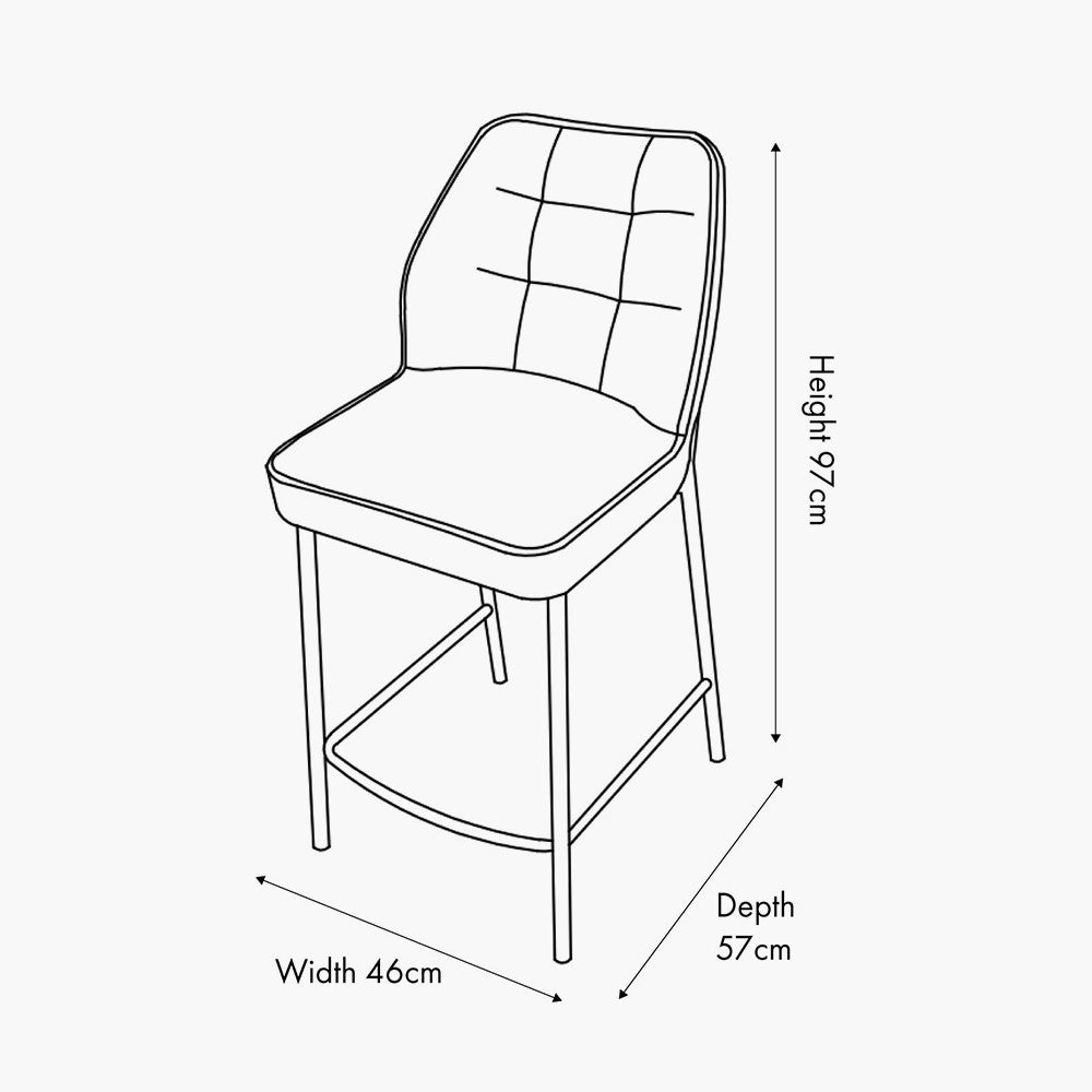 Enya Light Grey Chenille and Black Metal Quilted Back Bar Stool