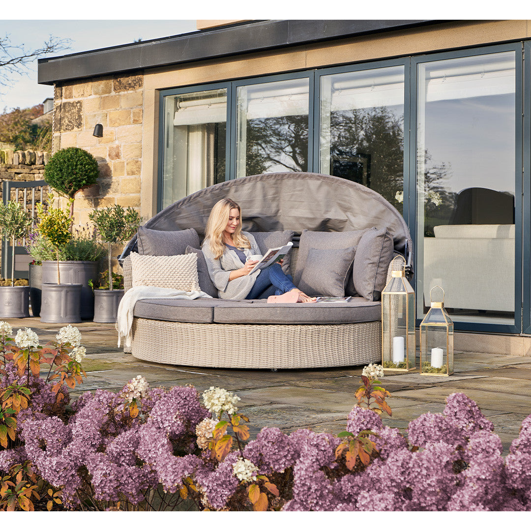 Experience ultimate outdoor luxury with the Bermuda Slate Grey Outdoor Day Bed. Perfect for relaxation and lounging, it elevates your outdoor living space. Shop online at www.nobleandnook.co.uk