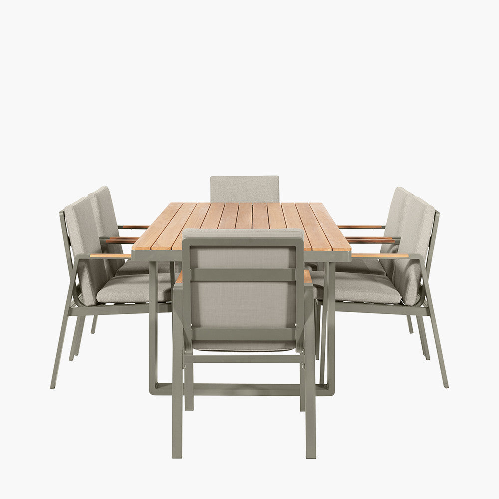 Transform your garden with the Stockholm 6 Seater Limestone Outdoor Dining Set, powder coated aluminium frame with natural Teak Wood accents. Shop online today at www.nobleandnook.co.uk