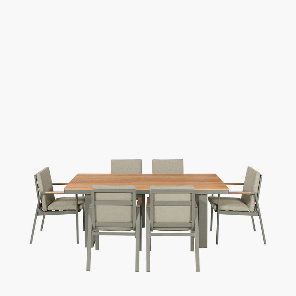 Transform your garden with the Stockholm 6 Seater Limestone Outdoor Dining Set, powder coated aluminium frame with natural Teak Wood accents. Shop online today at www.nobleandnook.co.uk