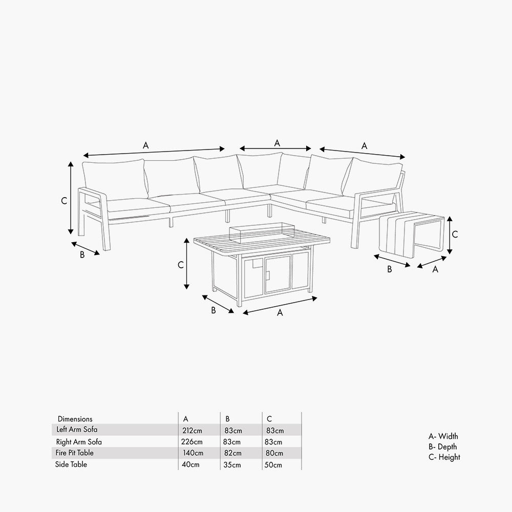 Enhance your outdoor living with the Stockholm Limestone Outdoor Corner Seating Set including Fire Pit Table, perfect for garden entertaining and relaxation. Shop today at www.nobleandnook.co.uk