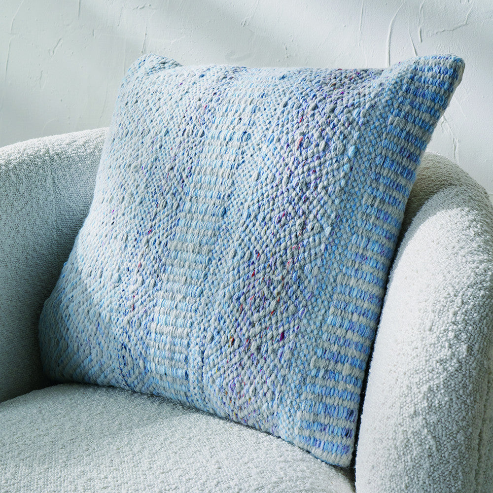 Aqua Blue and White Inca Design Scatter Cushion β Sustainable Indoor & Outdoor Cushion