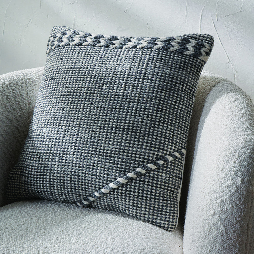 Grey and White Plaited Stripe Design Scatter Cushion – Sustainable Indoor & Outdoor Cushion