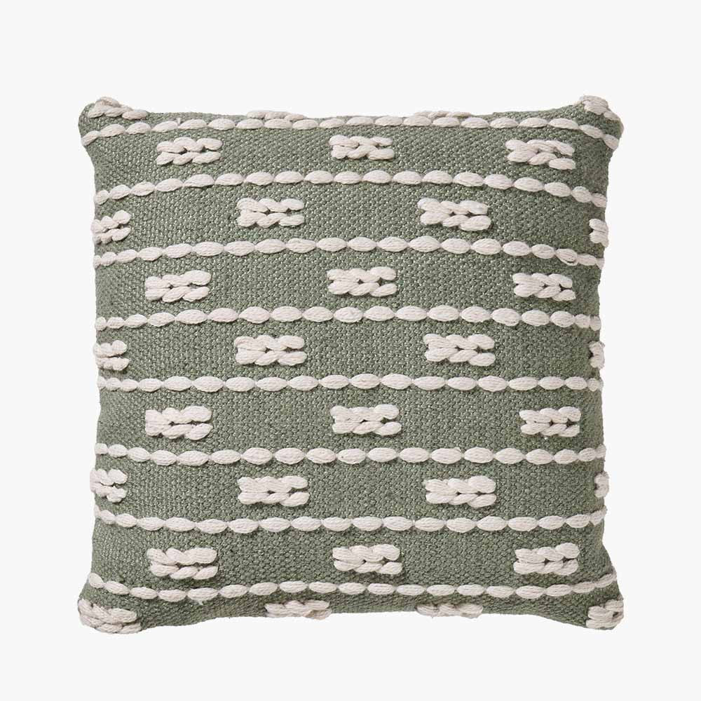Sage and White Braid Design Square Scatter Cushion – Eco-Friendly Indoor & Outdoor Cushion
