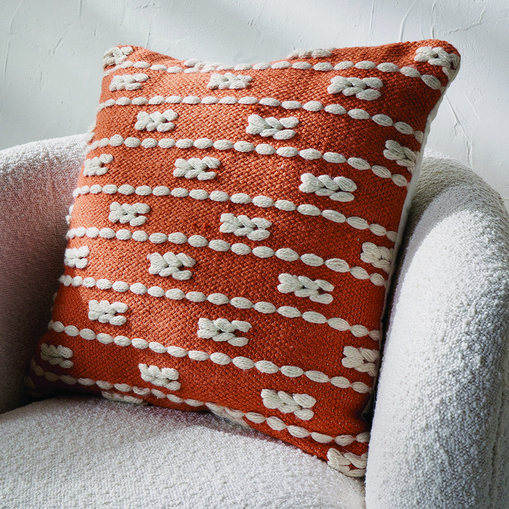 Terracotta and White Braid Design Scatter Cushion – Eco-Friendly Indoor & Outdoor Cushion