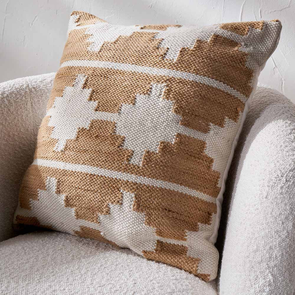 Taupe and White Moroccan Design Scatter Cushion – Sustainable Indoor & Outdoor Cushion