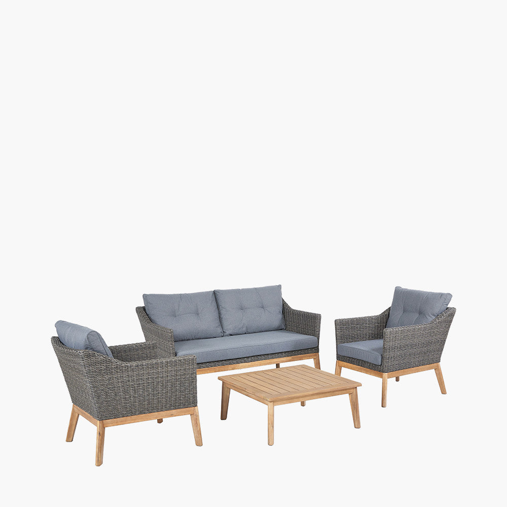 Shop the Larissa Outdoor Seating Set. Comprising of a 2 seater sofa, 2 armchairs and a coffee table, ideal for relaxed socialising, al fresco style. Shop online today www.nobleandnook.co.uk