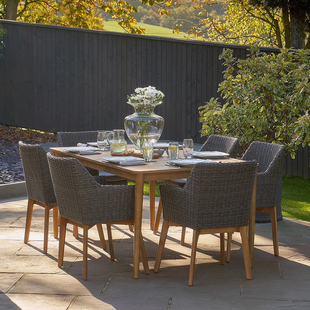 Shop the Larissa Garden Dining Set perfect setting for al-fresco dining. Upgrade your outdoor space with the Larissa Garden Dining Set. Shop online today at www.nobleandnook.co.uk