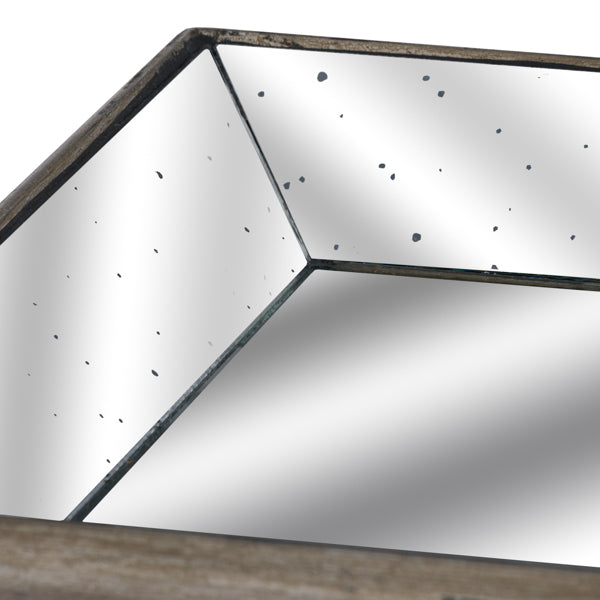 Astor Distressed Mirrored Tray with Wooden Detailing – Elegant Rectangular Display Tray for Stylish UK Interiors