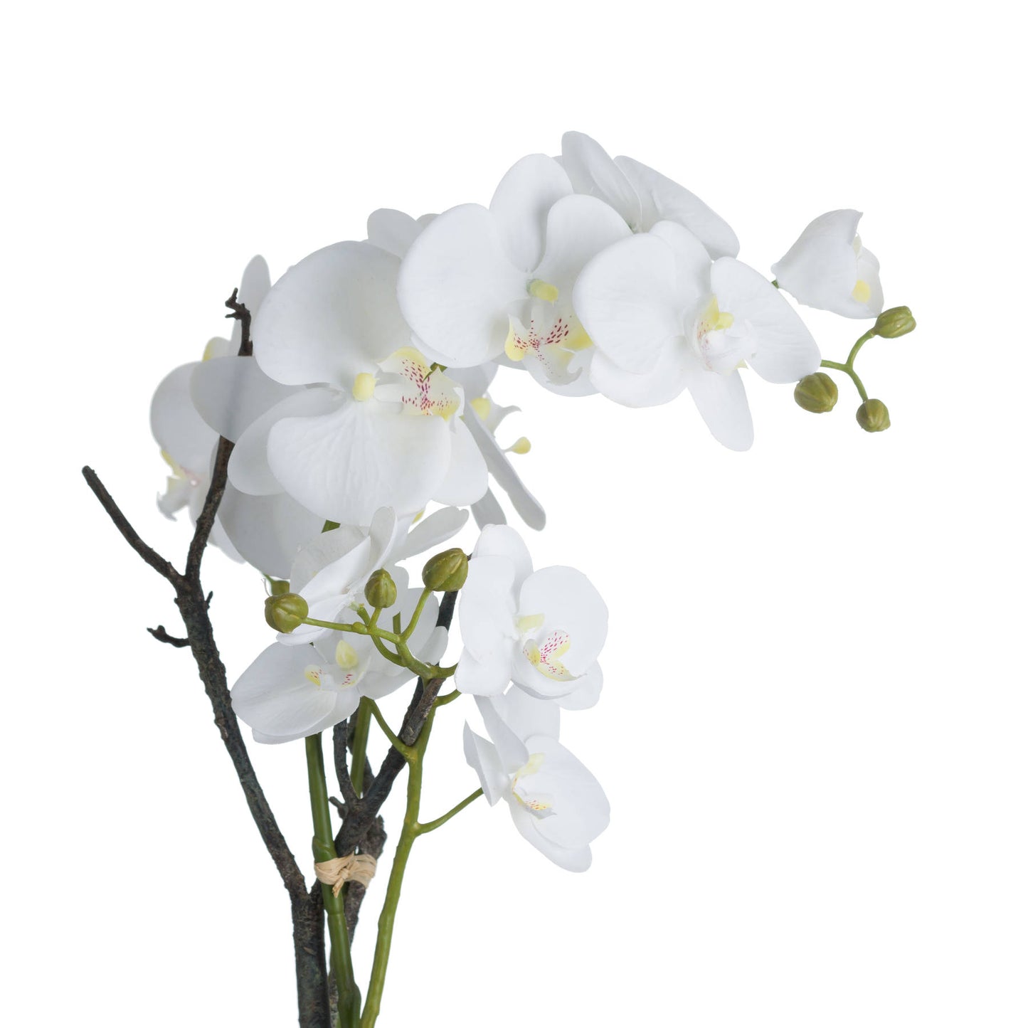 White Orchid in Stone Pot – Elegant Artificial Flower Arrangement