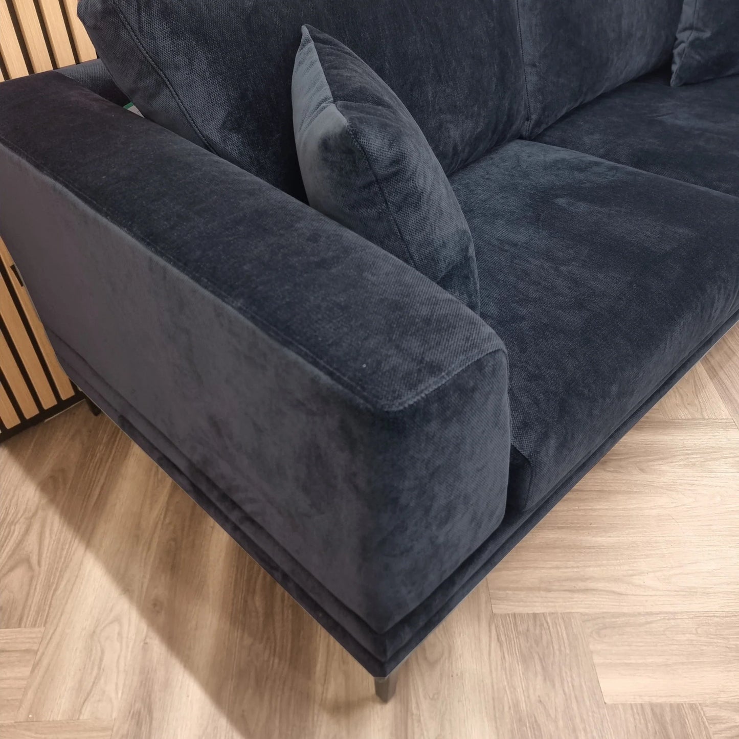 Shop the Lenox 2 and 3 Seater Sofas in Aegean Blue Velvet, timeless mid-century modern sofas with deep sumptuous cushions for you to sink into and relax. Crafted with a solid wooden frame and high-density foam padding. Shop online today at www.nobleandnook.co.uk