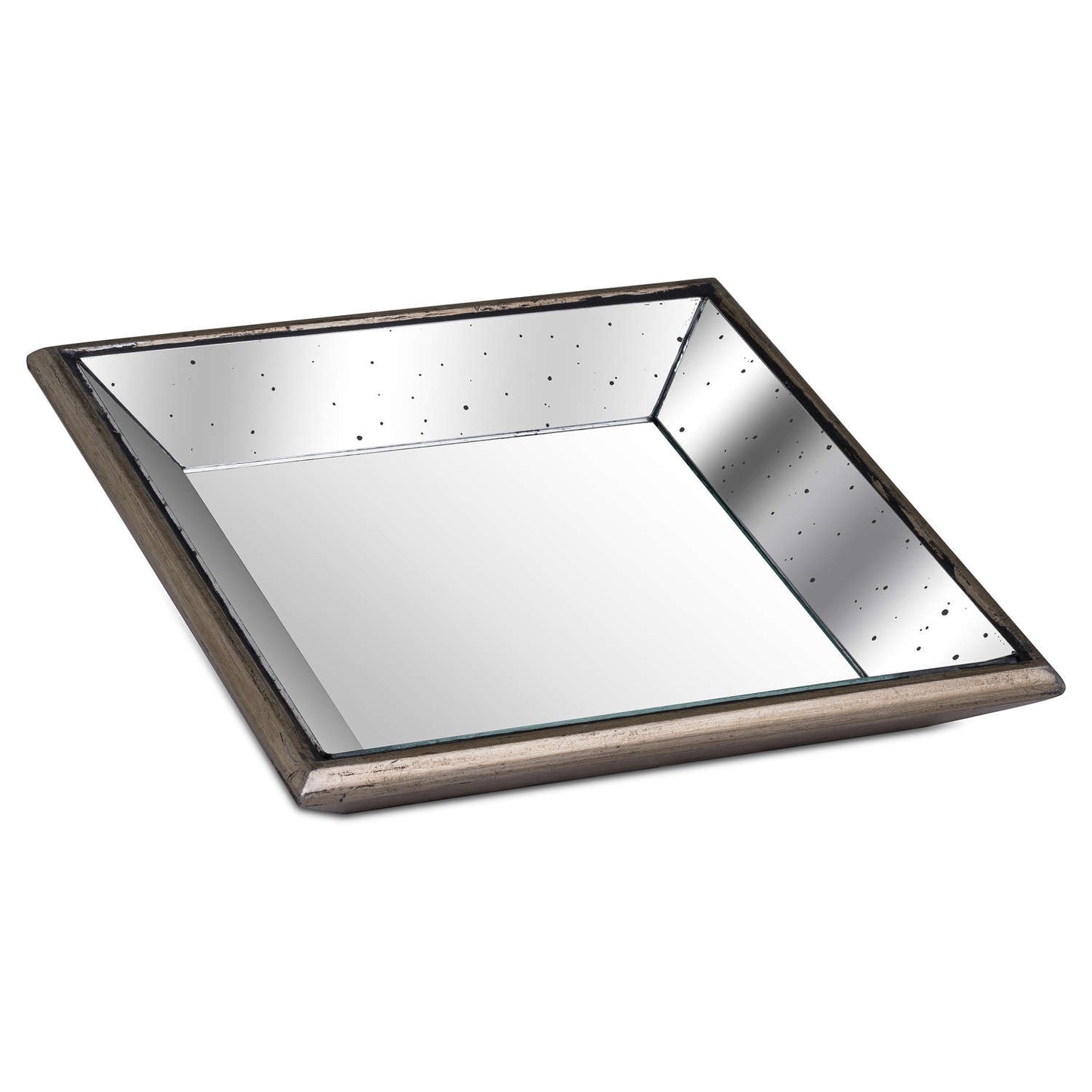 Astor Distressed Mirrored Square Small Tray with Wooden Detailing β Rustic Luxe Accent for Modern UK Homes