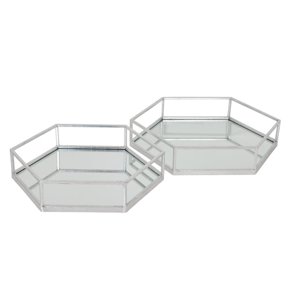 Silver Hexagon Set of Two Trays – Elegant Metallic Display Trays for Contemporary UK Interiors