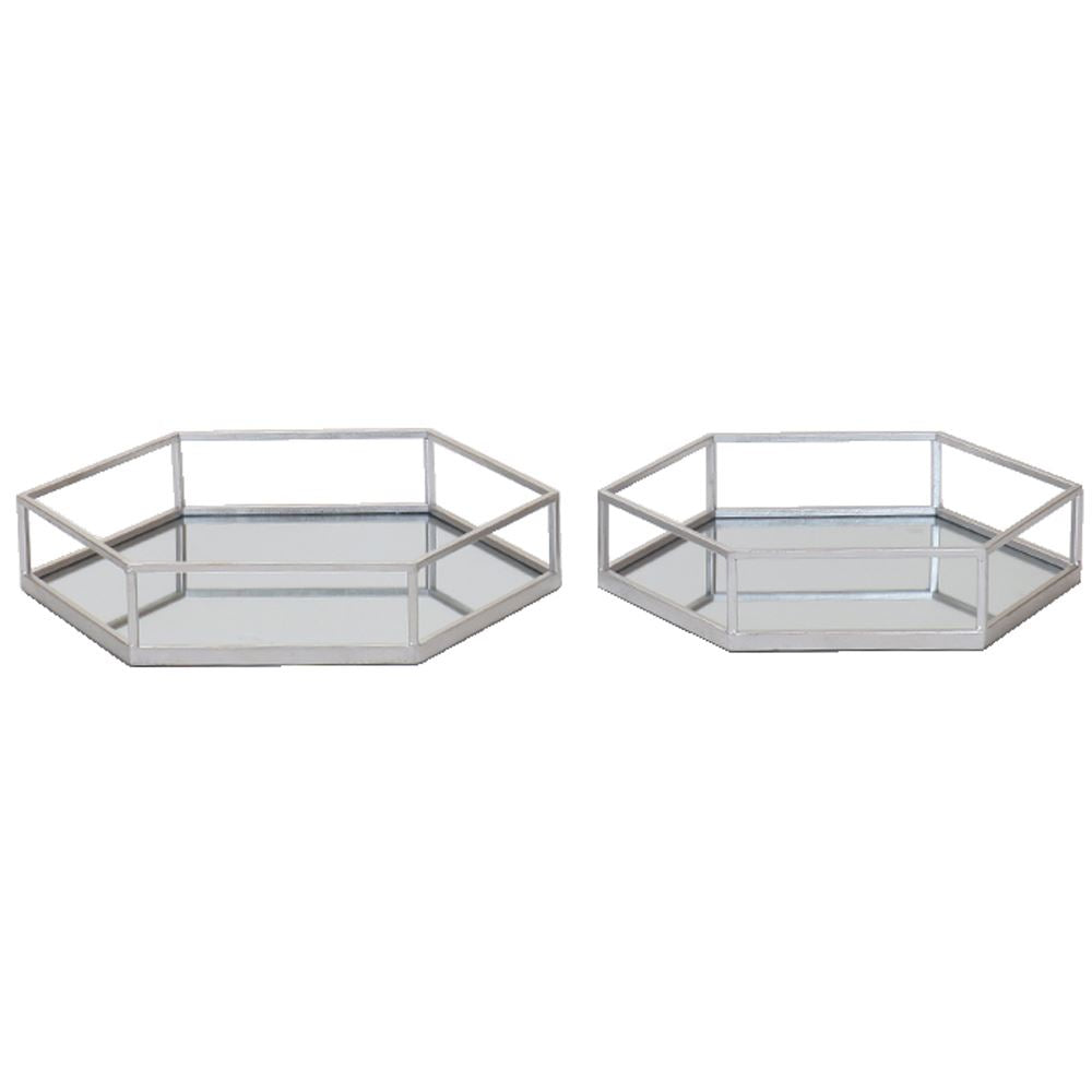 Silver Hexagon Set of Two Trays – Elegant Metallic Display Trays for Contemporary UK Interiors