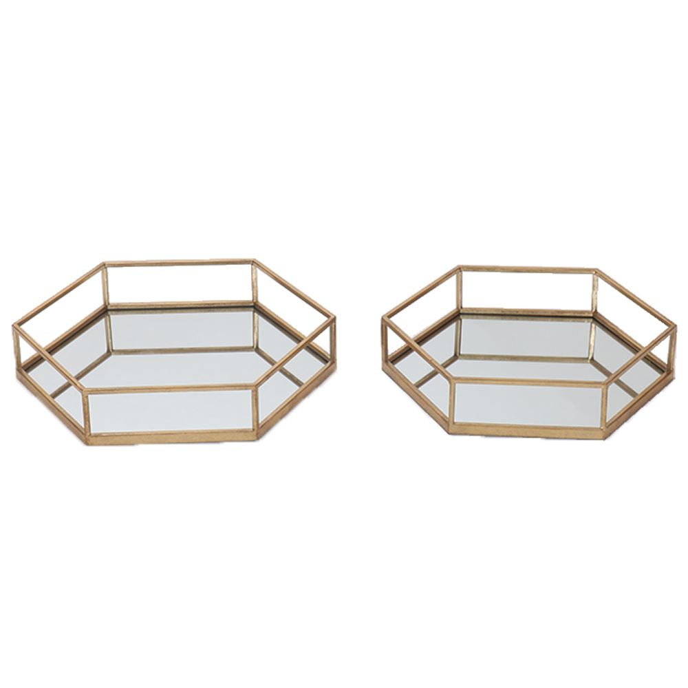 Gold Hexagon Set of Two Trays – Luxurious Metallic Display Trays for Elegant UK Interiors