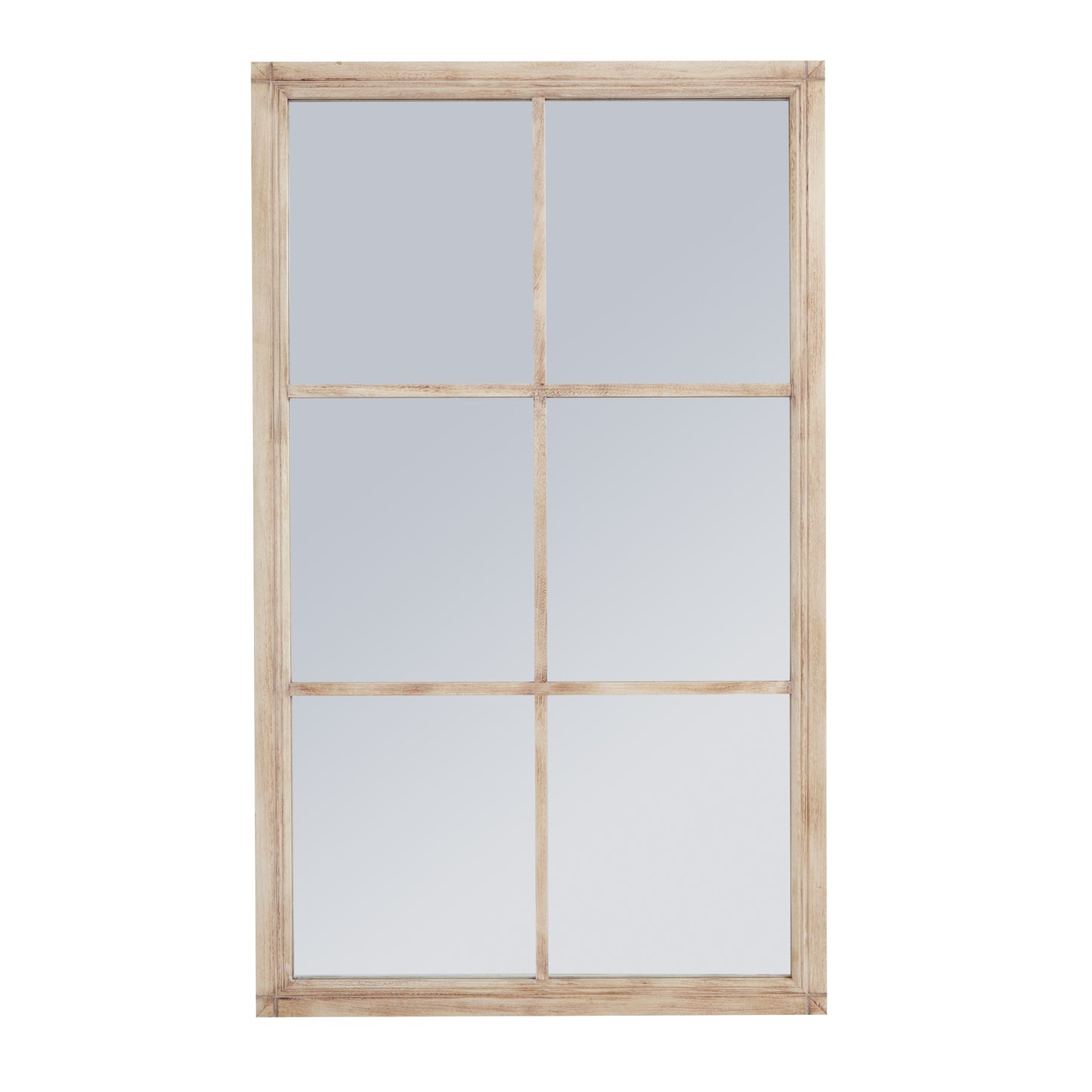 Washed Wood Large Window Mirror – 150cm Rustic Multi-Panel Wall Mirror
