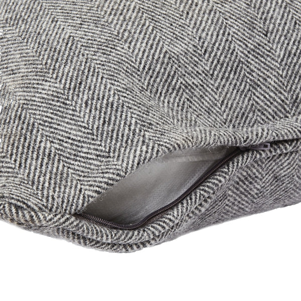 Grey Herringbone Pure Wool Cushion with Piped Edge – Luxury Textured Wool Cushion for Timeless Interiors