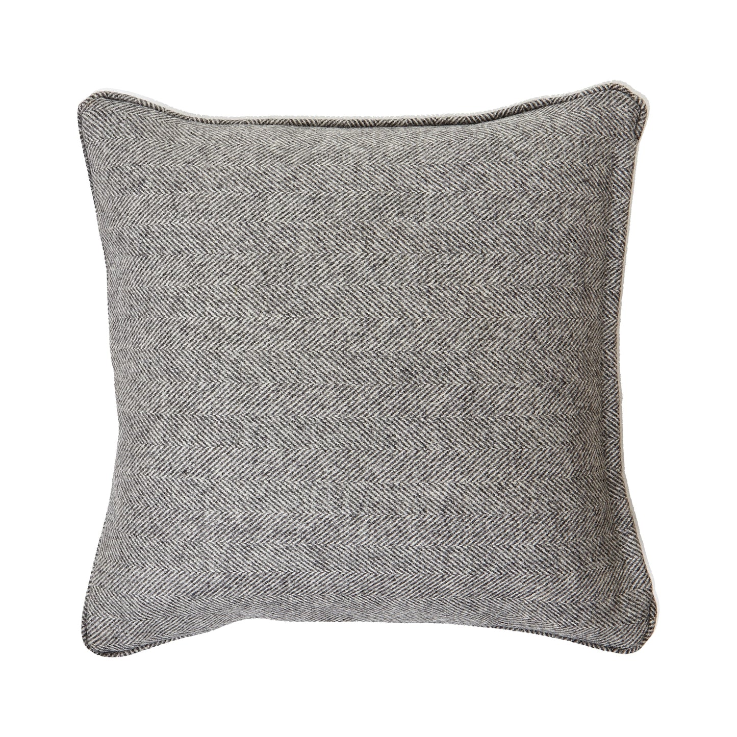 Grey Herringbone Pure Wool Cushion with Piped Edge – Luxury Textured Wool Cushion for Timeless Interiors