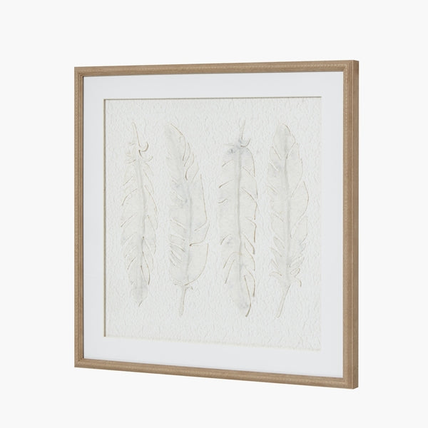 Alta White Feathers Art Mounted In Beaded Frame
