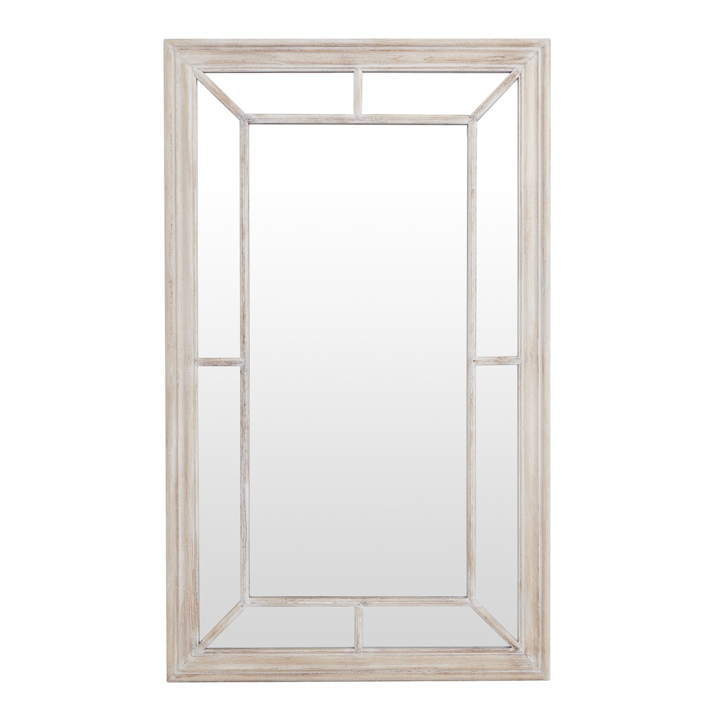 Washed Wood Framed Window Mirror – 150cm Rustic Windowpane Mirror