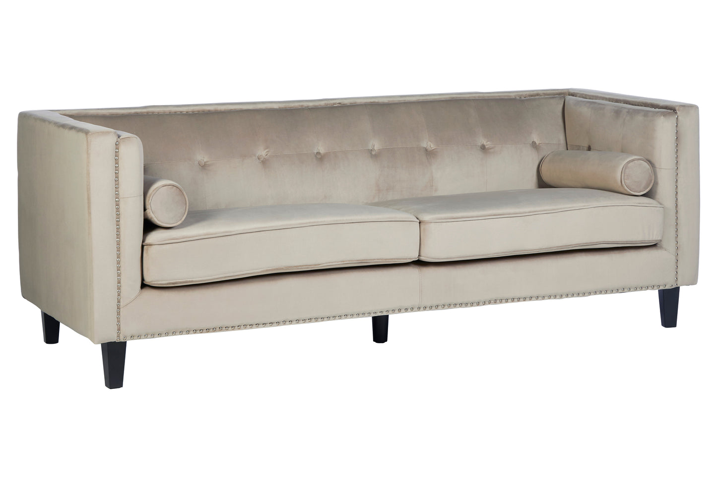 A refined statement piece, the Felisa Sofa is upholstered in neutral mink velvet for a soft, luxurious finish. Perfect for both contemporary and classic interiors. Shop online today at www.nobleandnook.co.uk