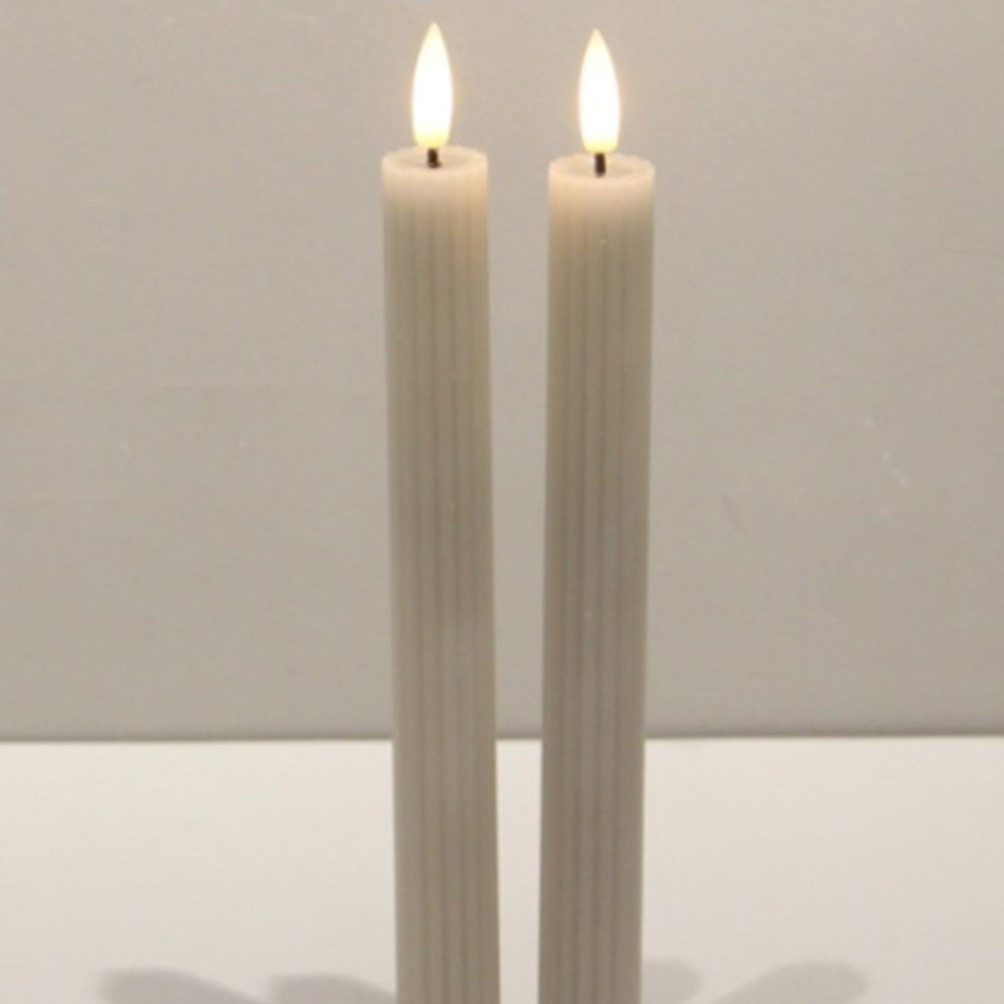 Luxe Collection Natural Glow Taupe Ribbed Taper Candles – Real Wax Flameless LED Candles for Elegant UK Homes