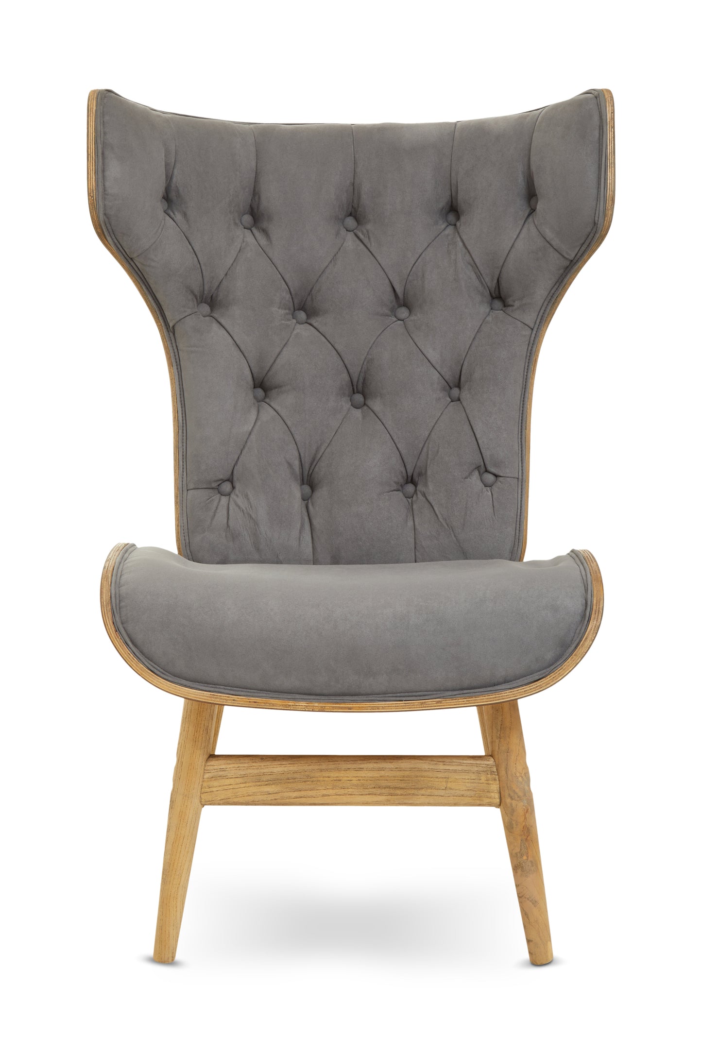 Shop the Dark Grey Velvet Chair with Winged Back, a touch of timeless elegance to any room. A tufted velvet seat, sleek winged design, and sturdy elmwood frame. SHop online today at www.nobleandnook.co.uk