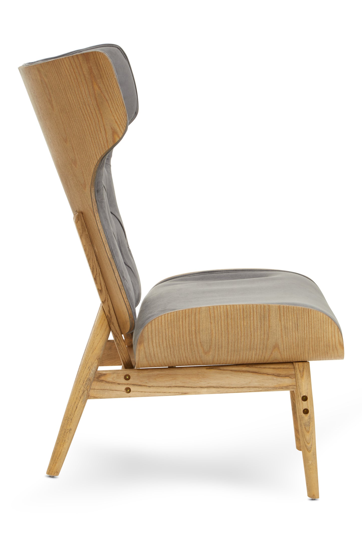 Shop the Dark Grey Velvet Chair with Winged Back, a touch of timeless elegance to any room. A tufted velvet seat, sleek winged design, and sturdy elmwood frame. SHop online today at www.nobleandnook.co.uk