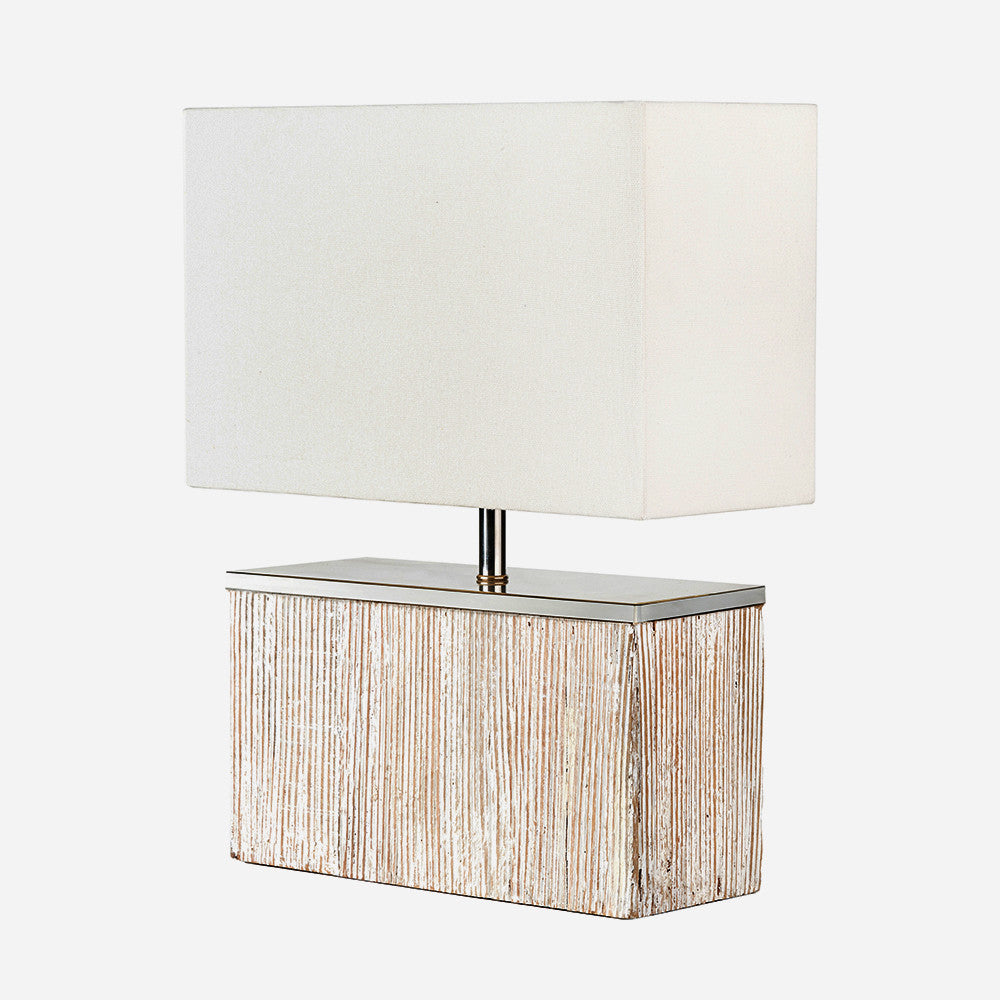 Make a stylish statement with the stylish rectangular Hampton White Wash Wood Table Lamp with a soft grey washed wood effect and a crisp white handloom cotton shade. W35 x D15 x H45 cm. Available today at www.nobleandnook.co.uk