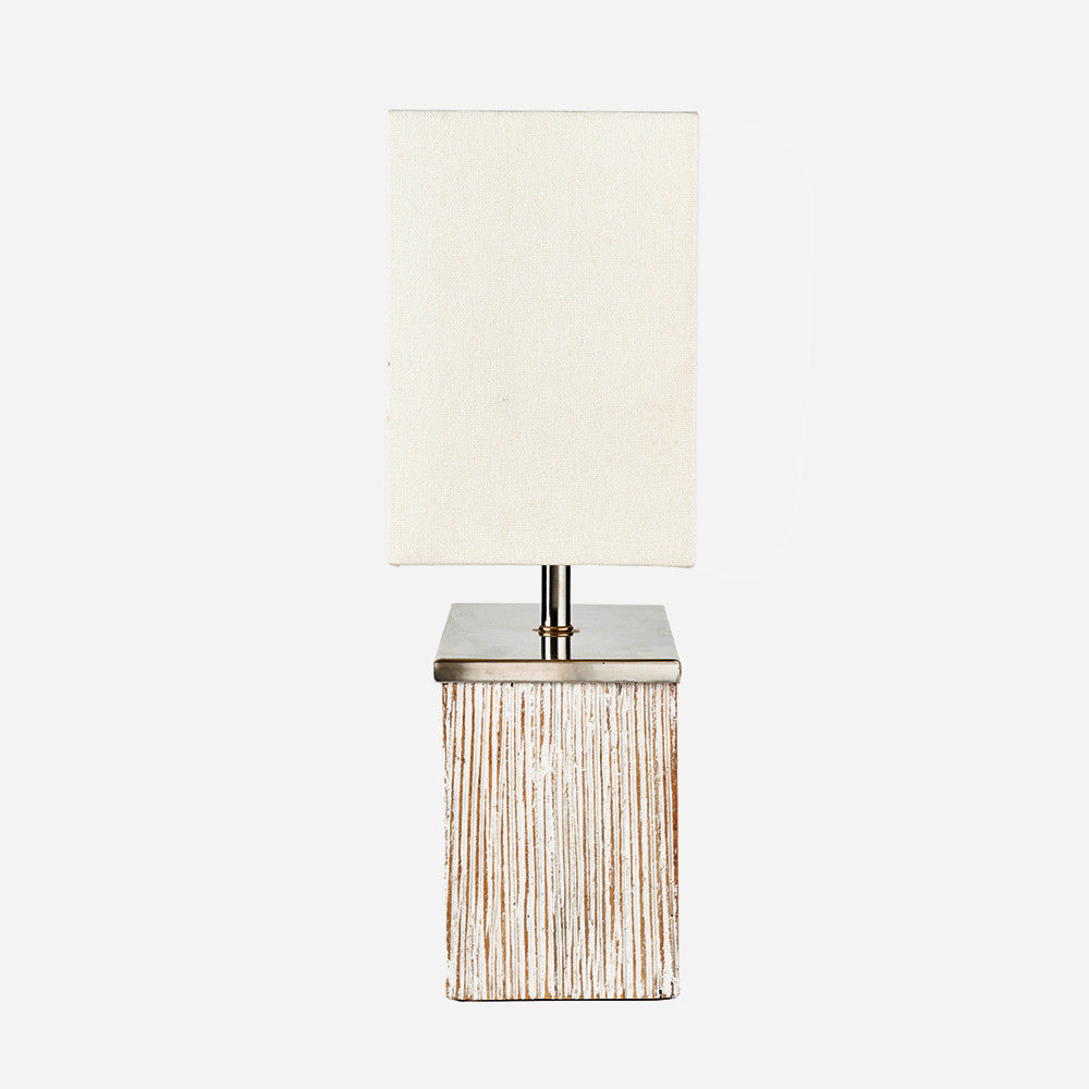Make a stylish statement with the stylish rectangular Hampton White Wash Wood Table Lamp with a soft grey washed wood effect and a crisp white handloom cotton shade. W35 x D15 x H45 cm. Available today at www.nobleandnook.co.uk