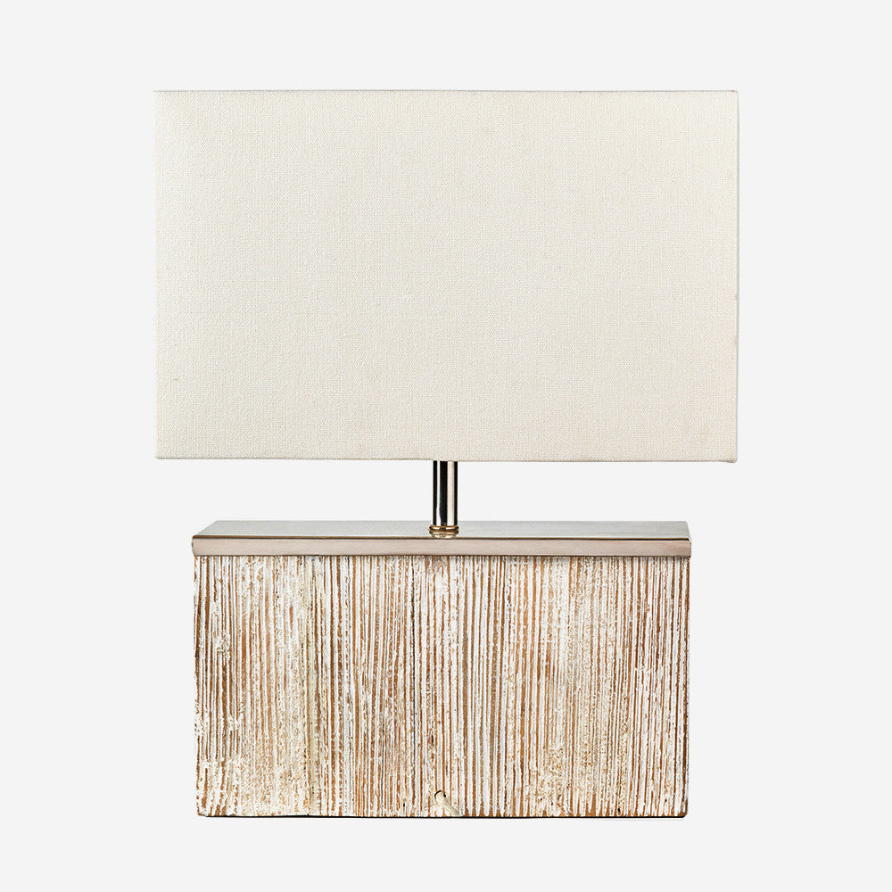 Make a stylish statement with the stylish rectangular Hampton White Wash Wood Table Lamp with a soft grey washed wood effect and a crisp white handloom cotton shade. W35 x D15 x H45 cm. Available today at www.nobleandnook.co.uk