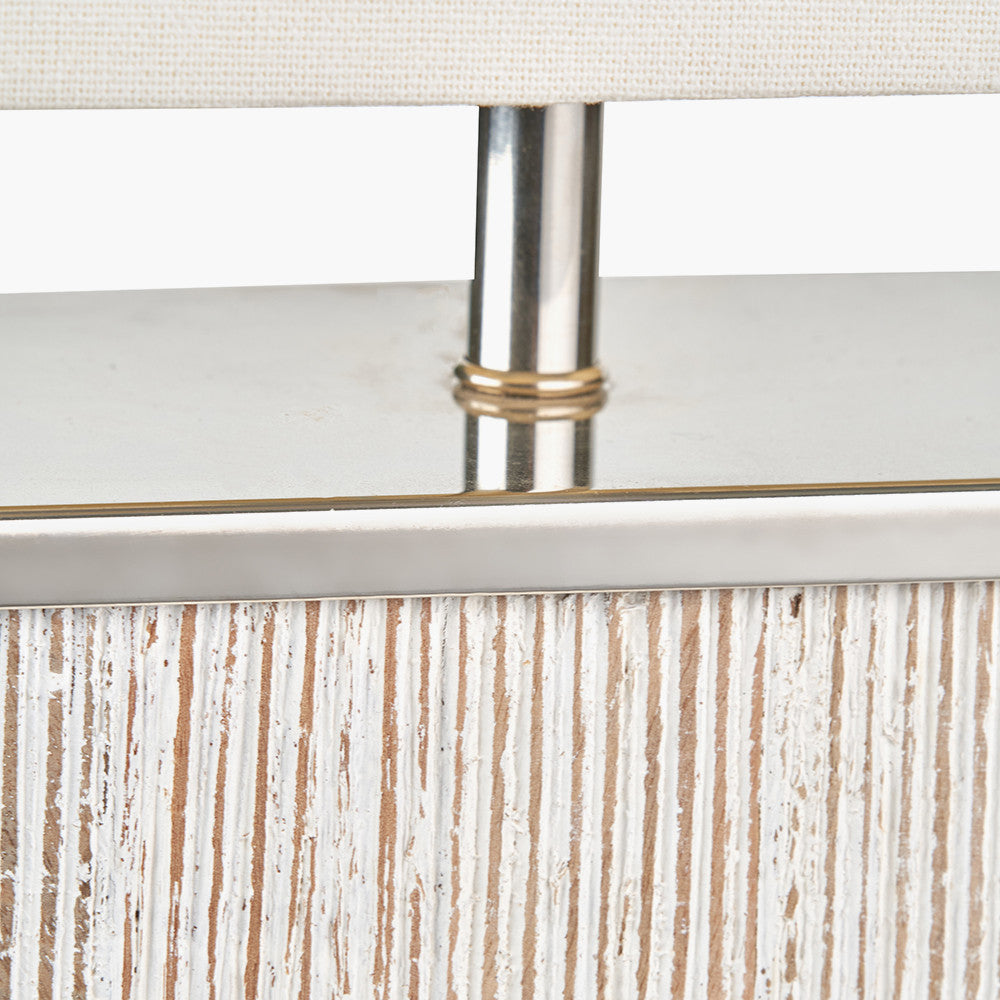 Make a stylish statement with the stylish rectangular Hampton White Wash Wood Table Lamp with a soft grey washed wood effect and a crisp white handloom cotton shade. W35 x D15 x H45 cm. Available today at www.nobleandnook.co.uk