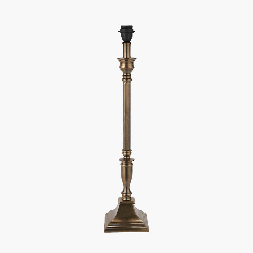 Canterbury Antique Brass Metal Table Lamp Base with 35cm Light Grey Velvet Cylinder Lampshade