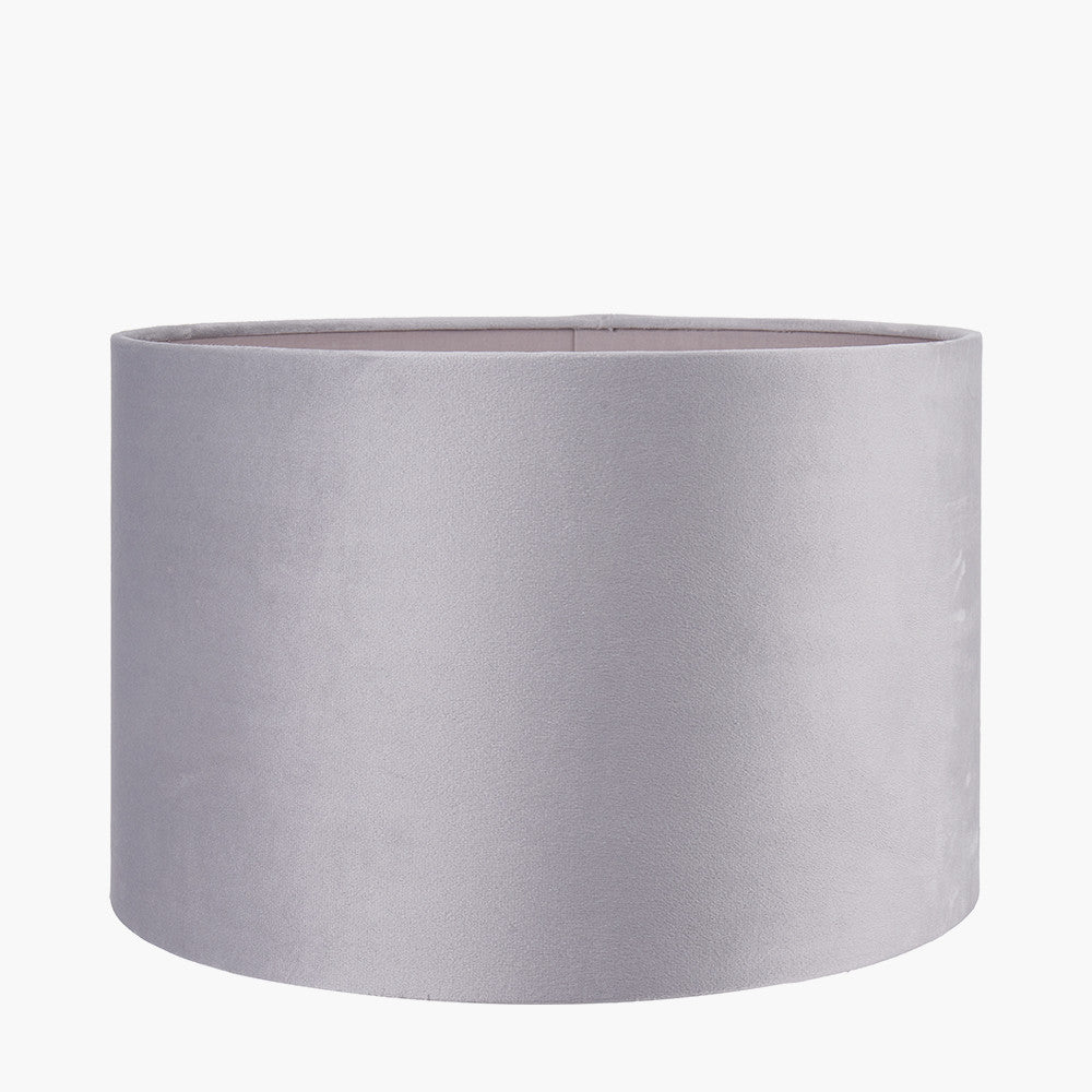 Canterbury Antique Brass Metal Table Lamp Base with 35cm Light Grey Velvet Cylinder Lampshade